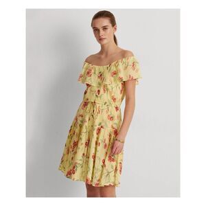 Ralph Lauren Womens Crinkled Floral Mini Fit & Flare Dress Size 12